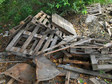 Old wooden debris pile, Wood garbage pile