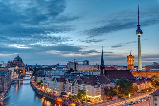 Downtown Berlin with the famous Television Tower at night