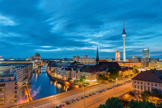 Downtown Berlin with the famous Television Tower at night