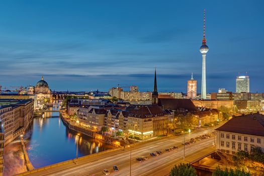 The Alexanderplatz with the Television Tower in Berlin at night