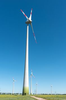 Windwheels in front of a blue sky seen in Germany
