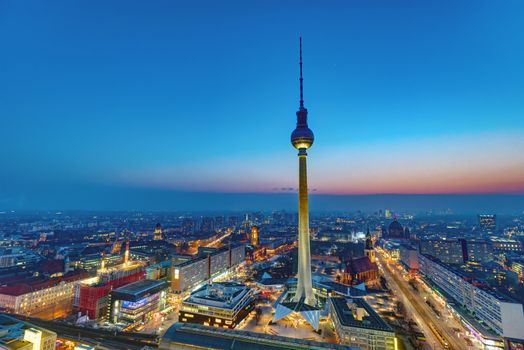 Dawn at the center of Berlin with the famous Television Tower