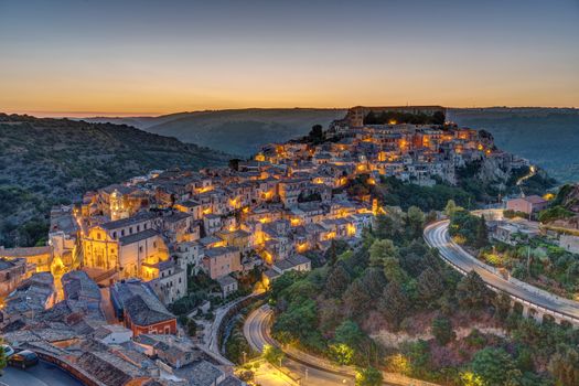 The old town of Ragusa Ibla in Sicily before sunrise