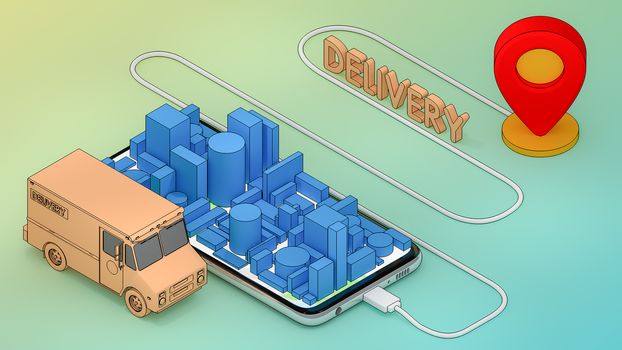 Online mobile application order transportation service.,Delivery concept.,3D rendering.