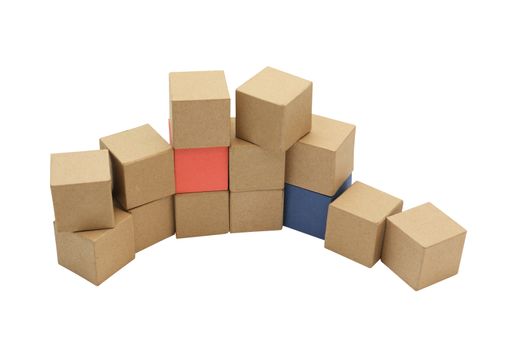 Stack of cardboard cubes on white background isolated with clipping path