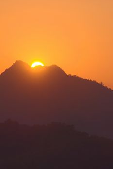 Glorious sunset over the Mekong river from Mount Phou Si, in Luang Prabang, Laos.