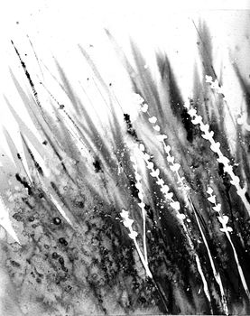 Abstract grass in the wind. Gray, black and white colors. Monochrome background.