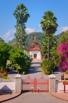 Luang Prabang National Museum, in Laos. Built like a pagoda on the traditional Lao style. Exterior general view.