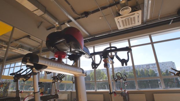 The sports equipment in the workout room, telephoto shot