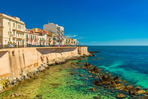 Beautiful view of a small island Ortygia, the historical part of Syracuse, Sicily, Italy
