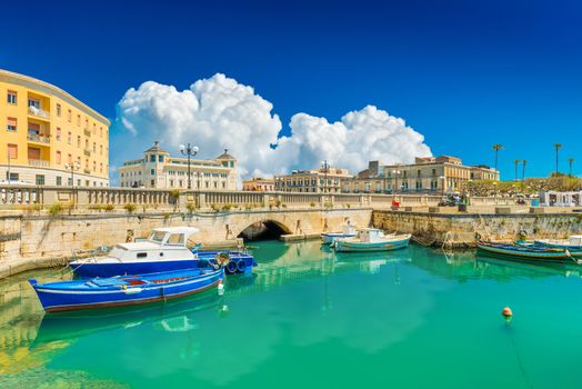 Scenic view of Ortygia (Ortigia), Syracuse, Italy. Cityscape of the famous historical place on Sicily