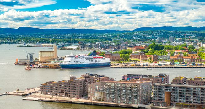 Panoramic view of the port of Oslo, Norway