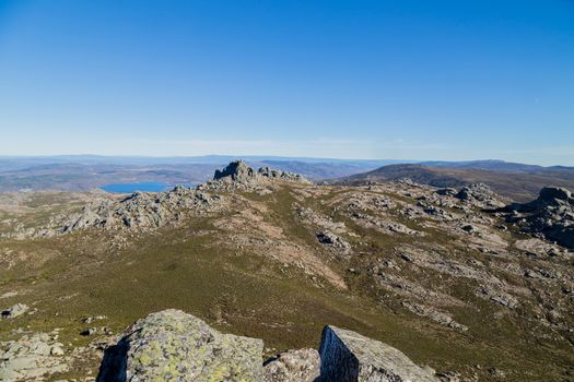 Rocky landscape with the Long Lake on the north of Portugal, Pitoes das Junias. Portuguese National park of Geres