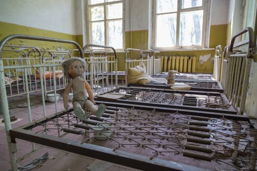 Chernobyl zone. School premises in the city of Pripyat in Ukraine. Exclusion Zone.