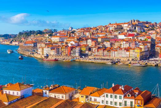 Cityscape of Porto (Oporto). Beautiful view of The Douro River Valley, Portugal