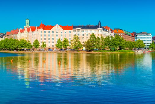 Cityscape reflected in water. Helsinki, Finland