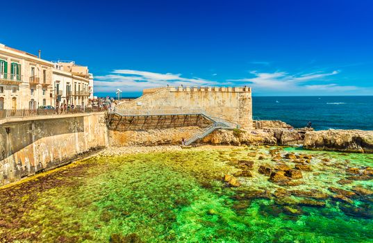 View of Ortygia (Ortigia) and The Forte Vigliena, Syracuse. Sicily, Italy. Picturesque cityscape of the famous Sicilian City