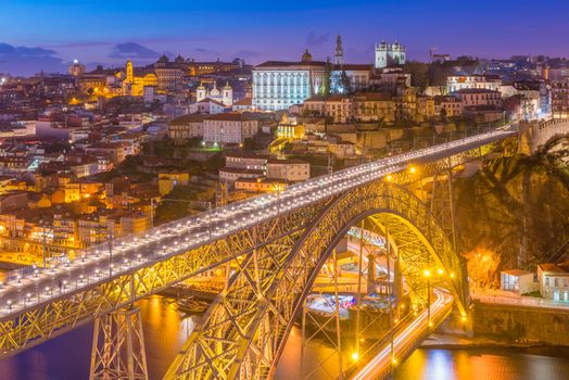 Evening cityscape of the famous Portuguese city of Porto (Oporto), Portugal