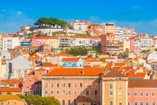 Lisbon cityscape, "Miradouro da Nossa Senhora do Monte" - popular view point in Alfama district, Portugal