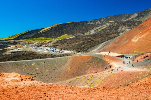 Beautiful landscape viewed from the edge of one of the craters on Mount Etna, the famous Sicilian volcano