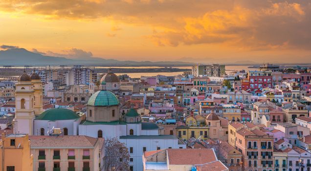 Cagliari skyline during the sunset, Sardinia, Italy