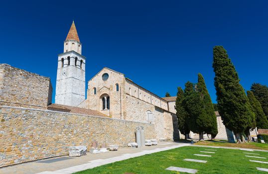 Aquileia, Friuli Venezia Giulia region (Province of Udine) - April 2016, Italy: Basilica di Santa Maria Assunta and Ancient Ruins in Italian city of Aquileia, also known as Ancient Rome Port