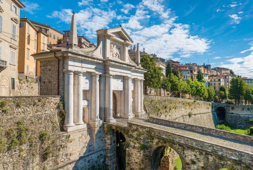 Bergamo - July 2017, Lombardy, Italy: View of the upper town in Bergamo