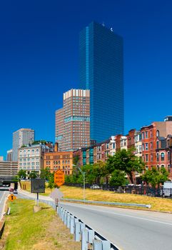 Boston - June 2016, MA, USA: View of the John Hancock tower in Back bay Boston