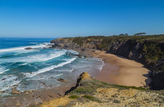 Atlantic rocky coast view, Alentejo, Portugal.