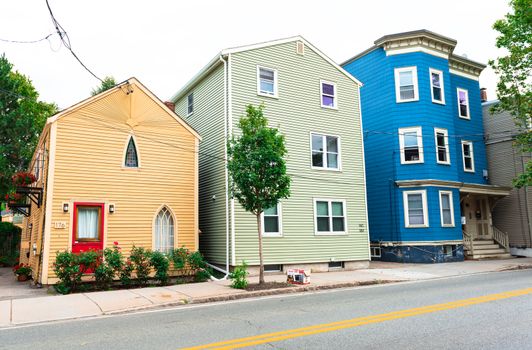 Boston - July 2016, MA, USA: Colored residential houses in Boston neighborhoods