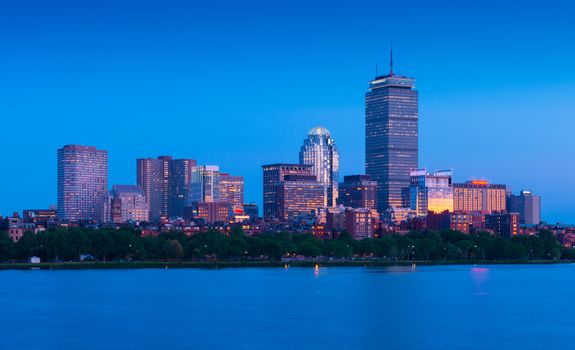 Boston - June 2016, MA, USA: Boston skyline at the evening. Skyscrapers and office buildings in Back Bay surroundings
