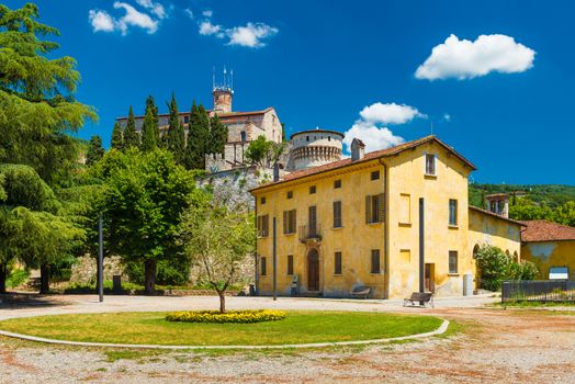 Brescia - July 2017, Italy: The Castle of Brescia and surrounding buildings