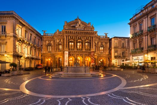 Catania - April 2019, Sicily, Italy: View of The Bellini Theater (Teatro Massimo Bellini) in the evening. An Opera House in the famous Sicilian City