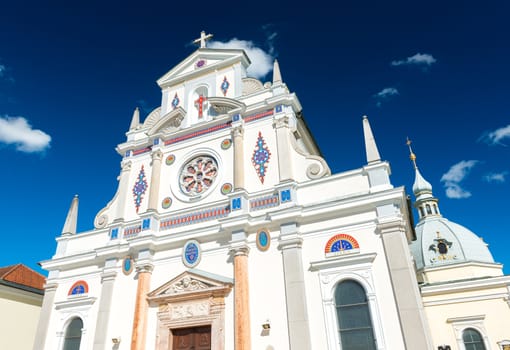 Brezje - May 2017, Radovljica, Slovenia: The Basilica of St. Mary Help against the blue sky