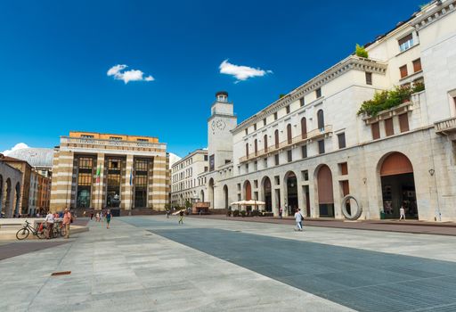 Brescia - July 2017, Italy: The Square of Victory in the center of Brescia ("Piazza della Vittoria")