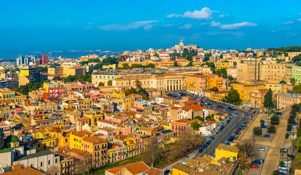 Cagliari, Sardinia - January 2016, Italy: Cityscape of historic city center in Cagliari, the biggest city on Sardinia Island