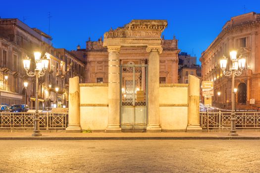 Catania - April 2019, Italy: Entrance Gate to the Roman Amphitheater of Catania