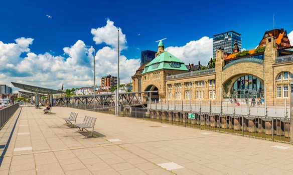 Hamburg - July 2019, Germany: View of the river station building which is also the entrance to the Old Elbe Tunnel