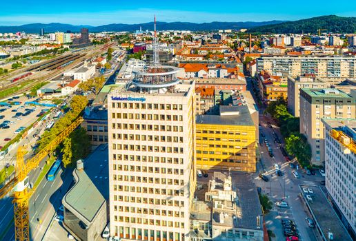 Ljubljana - September 2019, Slovenia: Aerial panorama of downtown Ljubljana 