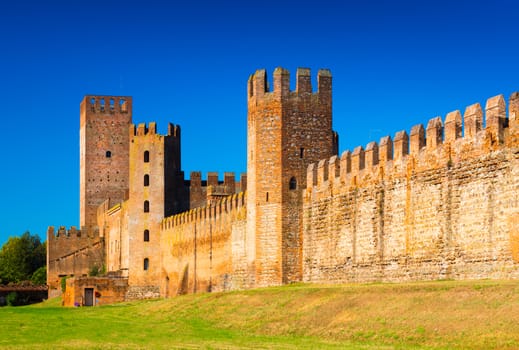 Montagnana - August 2017, Italy: Ancient walls of the medieval walled town. Castle of San Zeno (Castello di San Zeno)