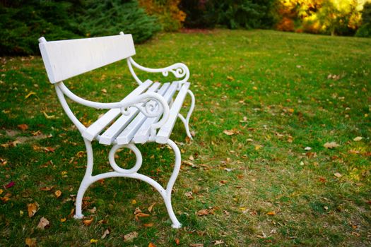 white bench - Autumn in Stirin Castle Park near Prague, Czech Republic
