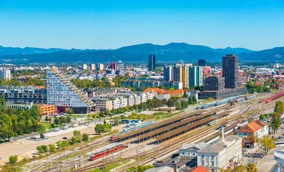 Ljubljana - September 2019, Slovenia: Beautiful aerial panorama of the capital of Slovenia