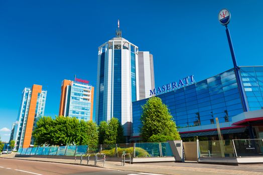 Modena - July 2017, Emilia Romagna, Italy: Factory and headquarters of Maserati. Famous Italian luxury supercar brand established in Bologna