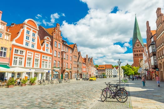 Luneburg (Lüneburg) - July 2018, Lower Saxony, Germany: View of the city center with historic architecture. One of the most popular city in Northern Germany