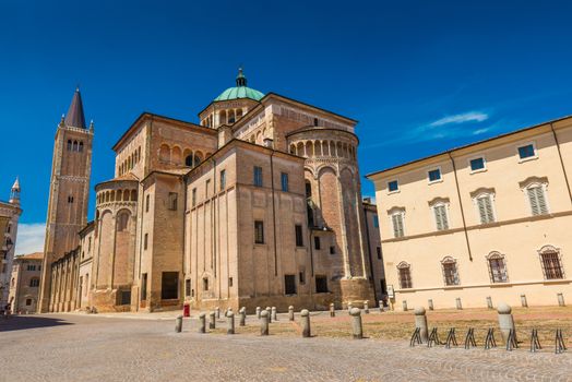 Parma - July 2017, Emilia Romagna, Italy: View of The Parma Cathedral  dedicated to the Assumption of the Blessed Virgin Mary