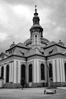 Former Lutheran church in the Baroque style  in Jelenia Gora, black and white