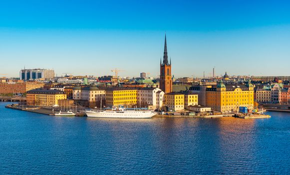 Stockholm - October 2014, Sweden: Aerial view of Stockholm skyline against the clear blue sky, cityscape of historical center in the Sweden capital city, Northern Europe, Scandinavia