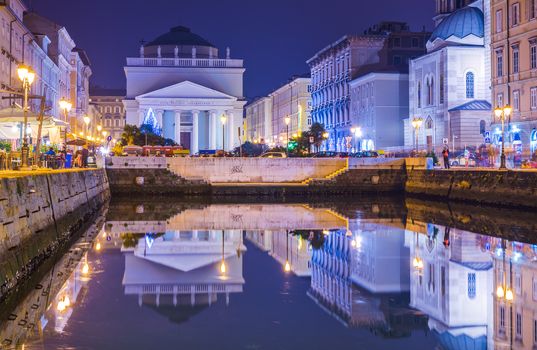 Trieste - December 2016, Italy:  Night view of Grand Canal in the city of Trieste