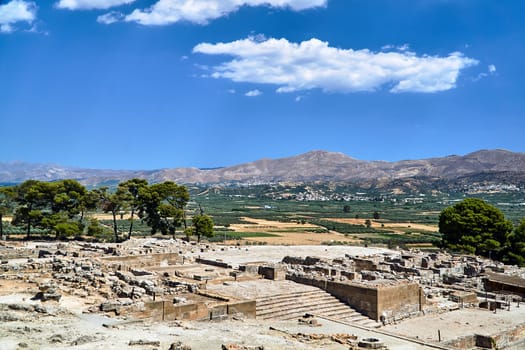 stone ruins of the ancient Phaistos Minoan Palace on the island of Crete in Greece