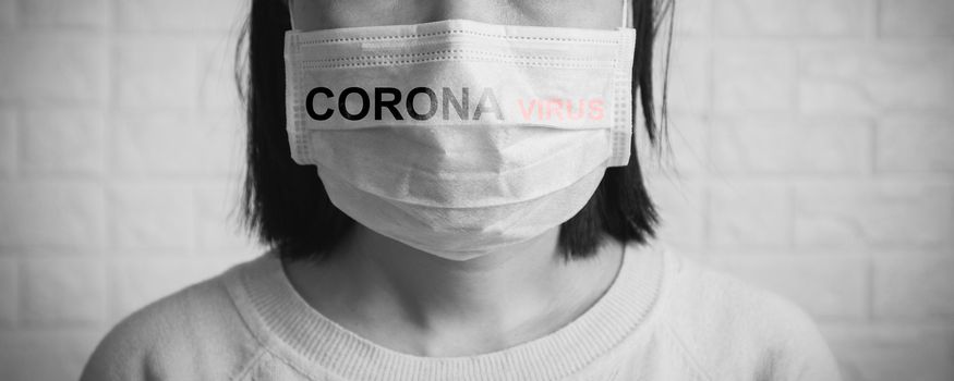 Asia China or Thai woman wearing face mask to protect corona virus 